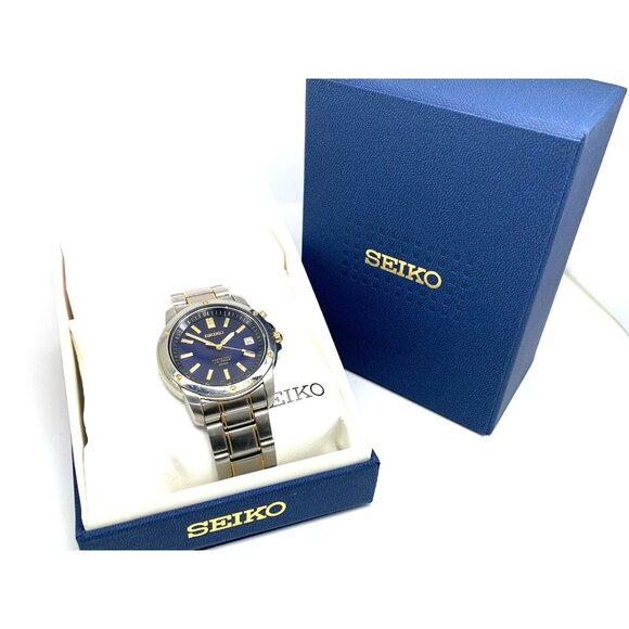 Seiko Men's Watch SNQ010 Quartz Blue Dial Perpetual Calendar Two Tone Steel 39mm - Picture 3 of 15
